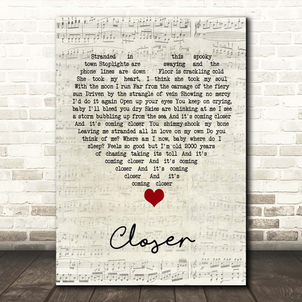 Kings Of Leon Closer Script Heart Song Lyric Print