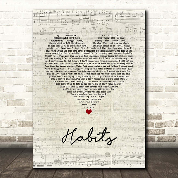 Machine Gun Kelly Habits Script Heart Song Lyric Print