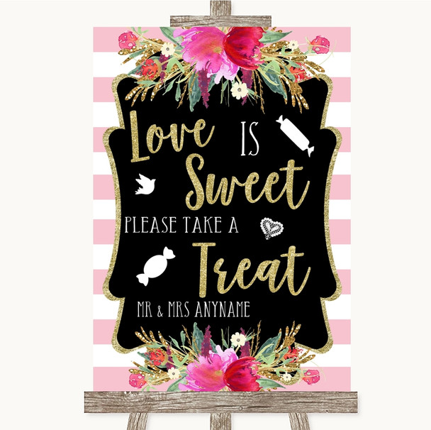 Gold & Pink Stripes Love Is Sweet Take A Treat Candy Buffet Wedding Sign