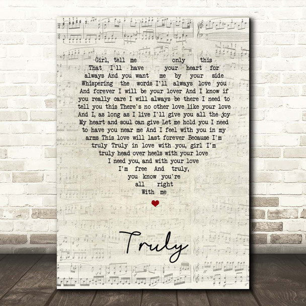 Lionel Ritchie Truly Script Heart Song Lyric Print