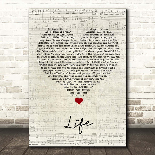 Sleeping At Last Life Script Heart Song Lyric Print