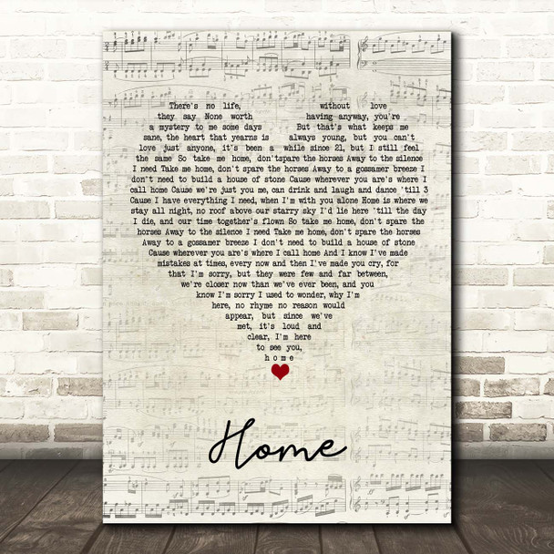 Bruno Major Home Script Heart Song Lyric Print