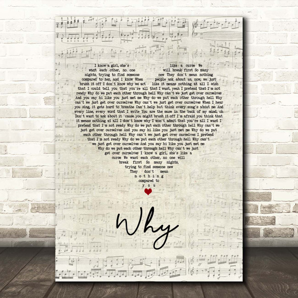 Shawn Mendes Why Script Heart Song Lyric Print