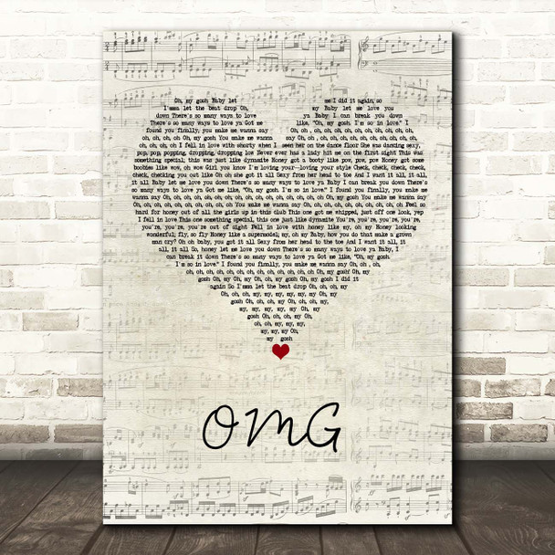 Usher OMG Script Heart Song Lyric Print