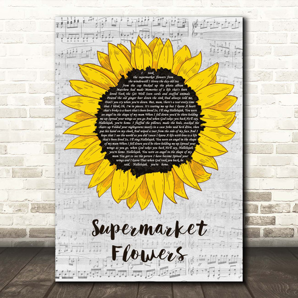 Ed Sheeran Supermarket Flowers Grey Script Sunflower Song Lyric Print