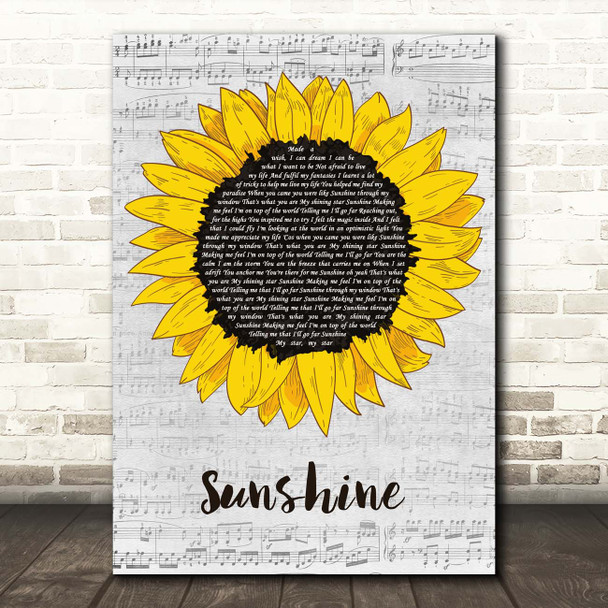 Gabrielle Sunshine Grey Script Sunflower Song Lyric Print