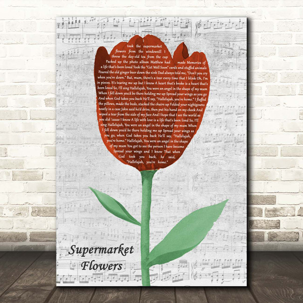 Ed Sheeran Supermarket Flowers Grey Script Watercolour Tulip Song Lyric Print