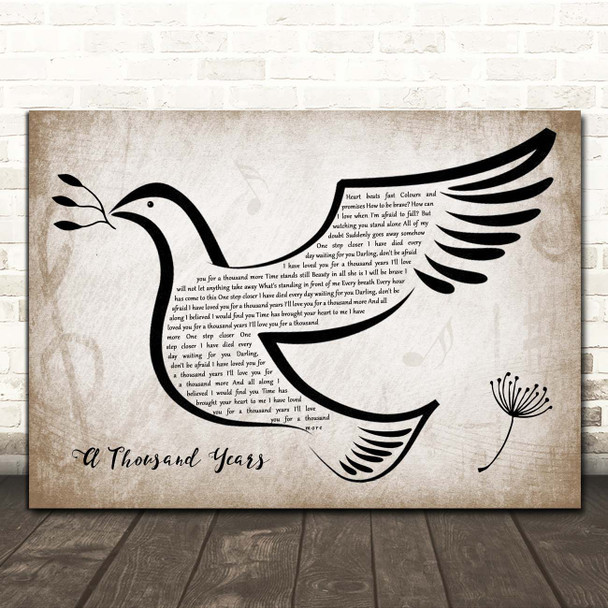 Christina Perri A Thousand Years Vintage Dove Bird Song Lyric Print