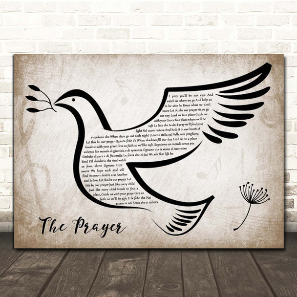 Josh Groban feat. Charlotte Church The Prayer Vintage Dove Bird Song Lyric Print