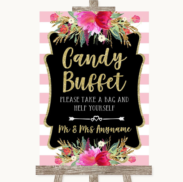 Gold & Pink Stripes Candy Buffet Personalized Wedding Sign