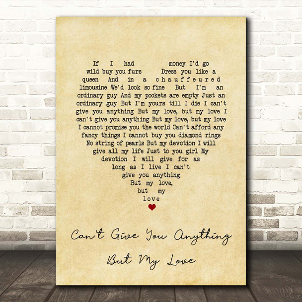 The Stylistics Can't Give You anything but My Love Vintage Heart Song Lyric Print