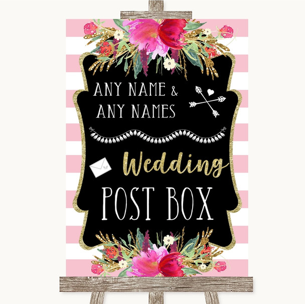 Gold & Pink Stripes Card Post Box Personalized Wedding Sign