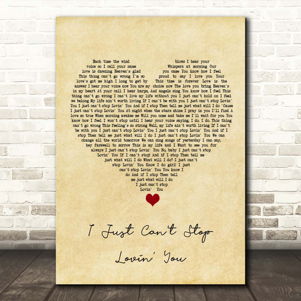 Michael Jackson I Just Can't Stop Lovin' You Vintage Heart Song Lyric Print