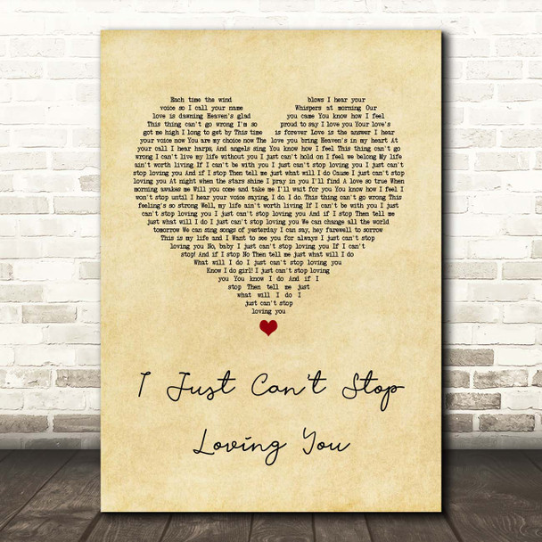 Michael Jackson I Just Can't Stop Loving You Vintage Heart Song Lyric Print