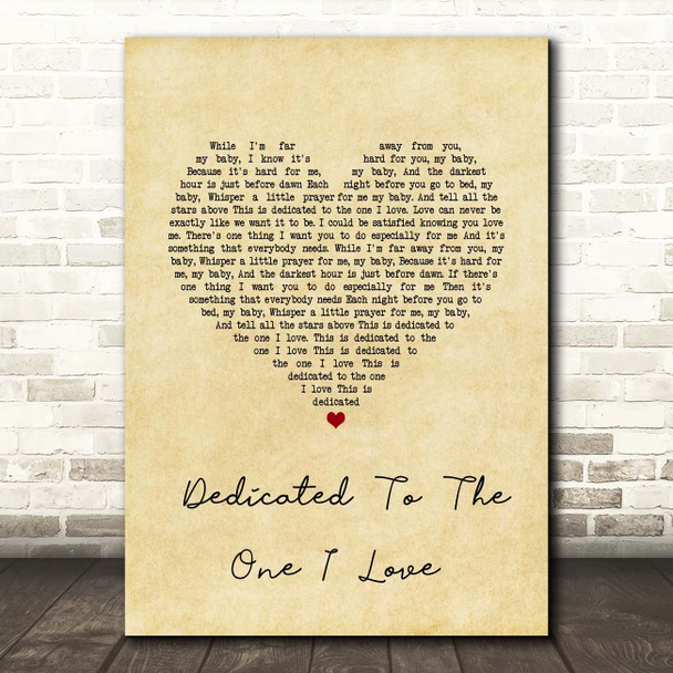 The Mamas And The Papas Dedicated To The One I Love Vintage Heart Song Lyric Print