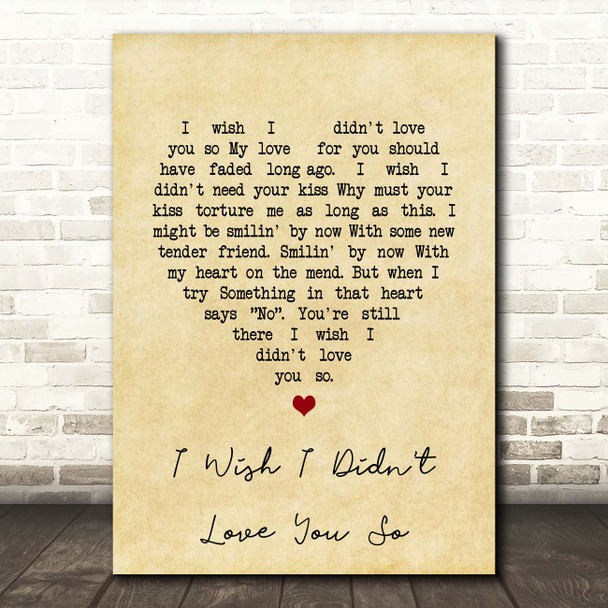 Willie Nelson I Wish I Didn't Love You So Vintage Heart Song Lyric Print