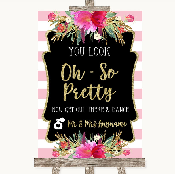 Gold & Pink Stripes Toilet Get Out & Dance Personalized Wedding Sign