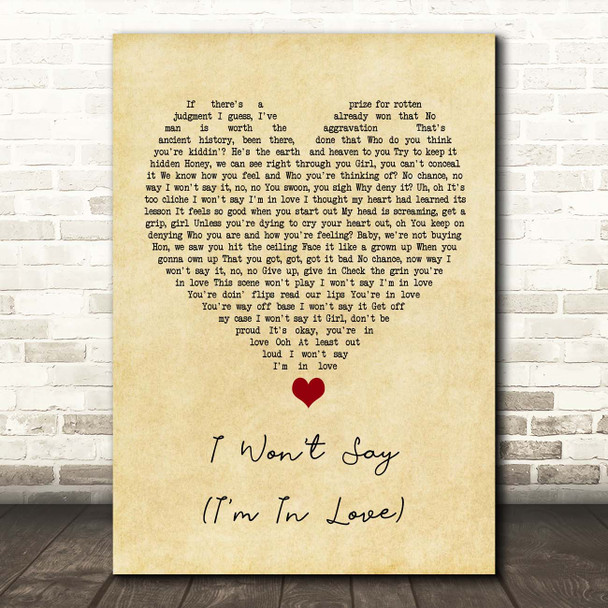 Hercules I Won't Say (I'm In Love) Vintage Heart Song Lyric Print