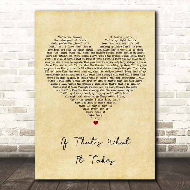 Celine Dion If That's What It Takes Vintage Heart Song Lyric Print