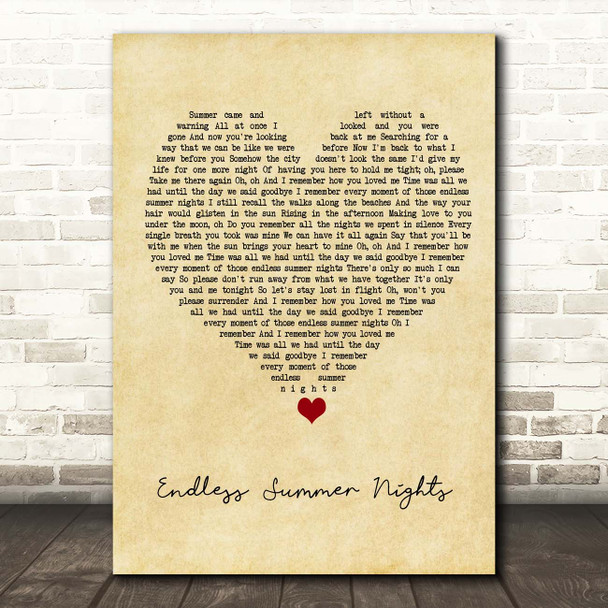 Richard Marx Endless Summer Nights Vintage Heart Song Lyric Print