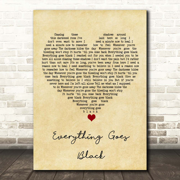 Skillet Everything Goes Black Vintage Heart Song Lyric Print