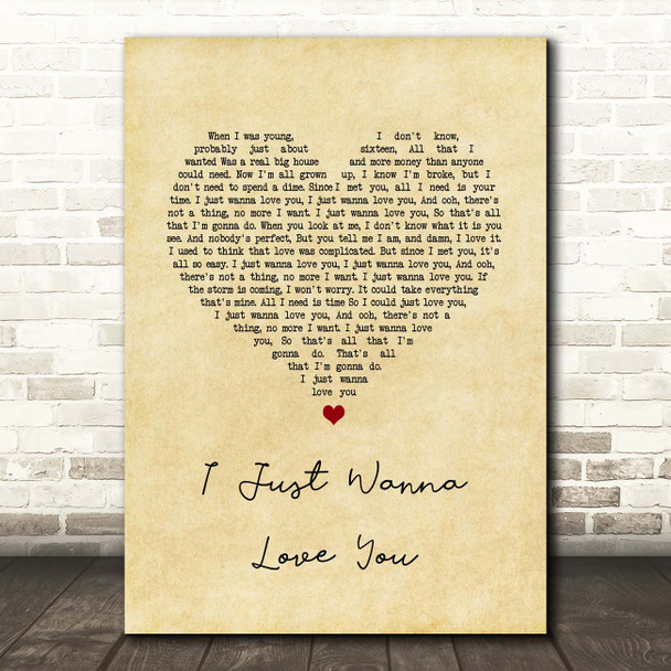 The Shires I Just Wanna Love You Vintage Heart Song Lyric Print