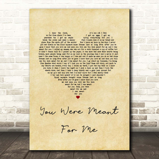 Jewel You Were Meant For Me Vintage Heart Song Lyric Print
