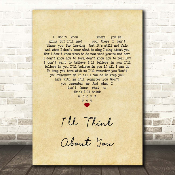 We Are Messengers I'll Think About You Vintage Heart Song Lyric Print