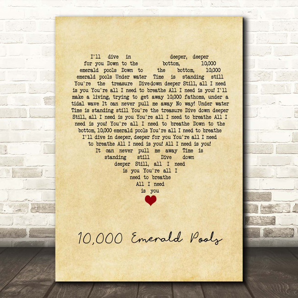 BORNS 10,000 Emerald Pools Vintage Heart Song Lyric Print