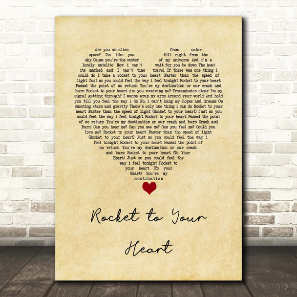 Danger Danger Rocket to Your Heart Vintage Heart Song Lyric Print