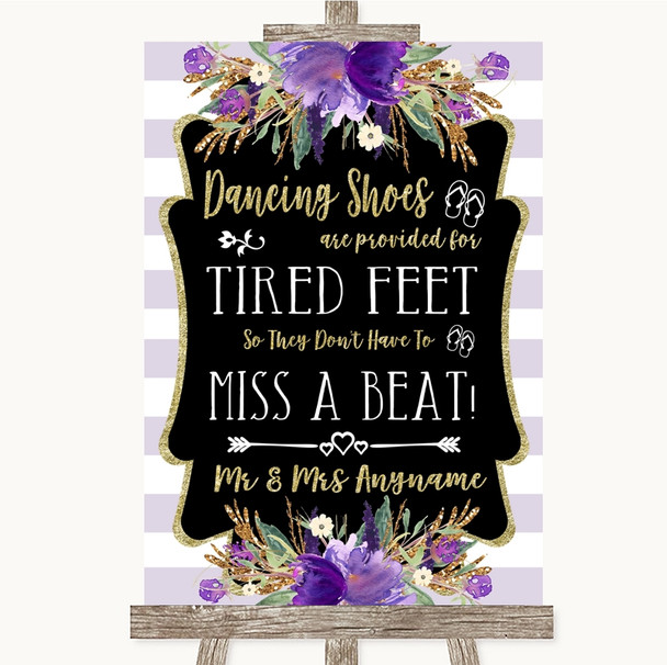 Gold & Purple Stripes Dancing Shoes Flip-Flop Tired Feet Wedding Sign