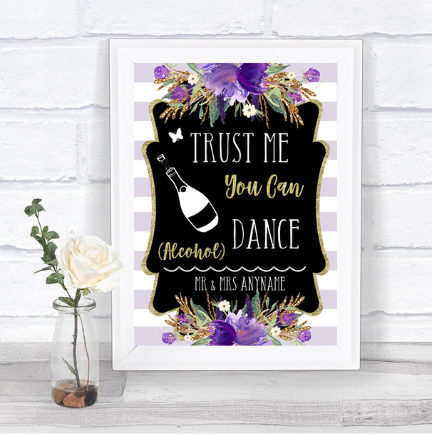 Gold & Purple Stripes Alcohol Says You Can Dance Personalized Wedding Sign