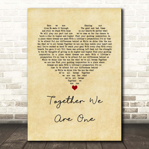 Delta Goodrem Together We Are One Vintage Heart Song Lyric Print