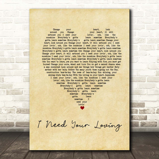 Baby D I Need Your Loving Vintage Heart Song Lyric Print