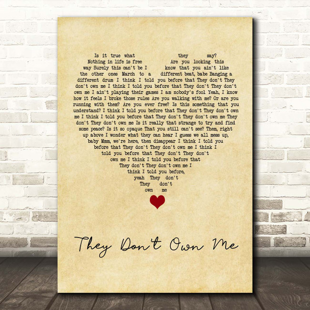 Richard Ashcroft They Don't Own Me Vintage Heart Song Lyric Print