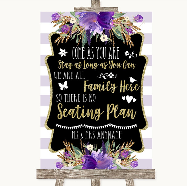 Gold & Purple Stripes All Family No Seating Plan Personalized Wedding Sign