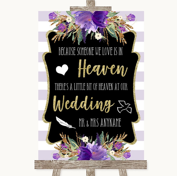 Gold & Purple Stripes Heaven Loved Ones Personalized Wedding Sign