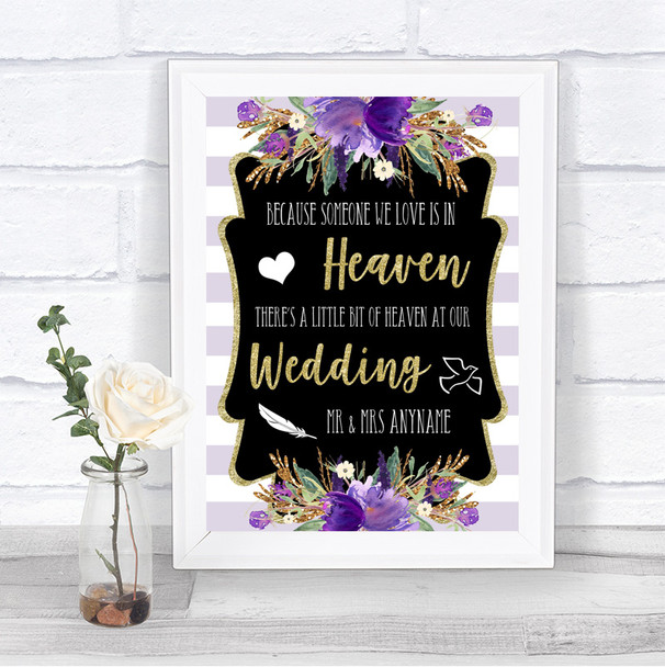 Gold & Purple Stripes Heaven Loved Ones Personalized Wedding Sign