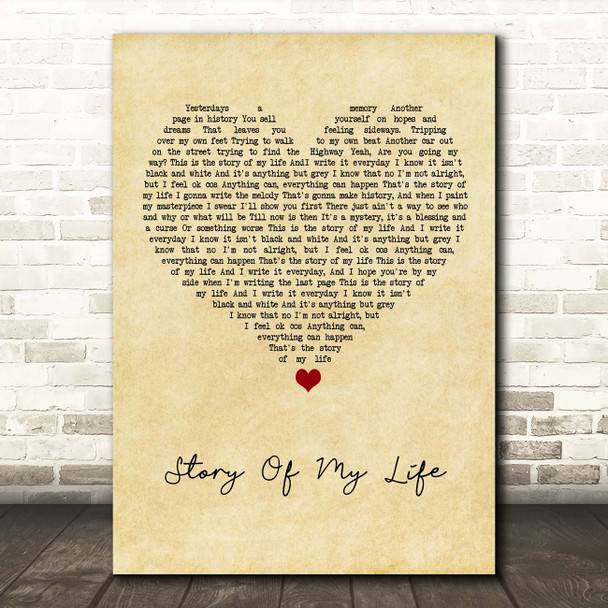 Bon Jovi Story Of My Life Vintage Heart Song Lyric Print