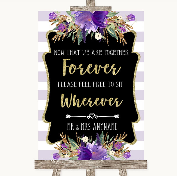 Gold & Purple Stripes Informal No Seating Plan Personalized Wedding Sign