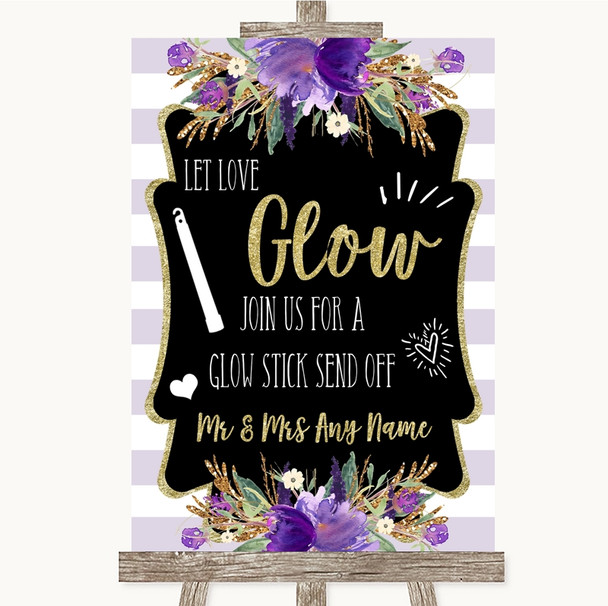 Gold & Purple Stripes Let Love Glow Glowstick Personalized Wedding Sign