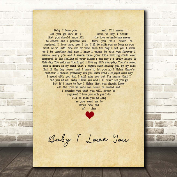 1st Lady Baby I Love You Vintage Heart Song Lyric Print