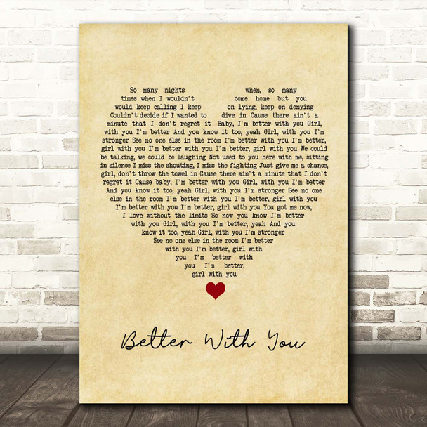 Craig David Better With You Vintage Heart Song Lyric Print