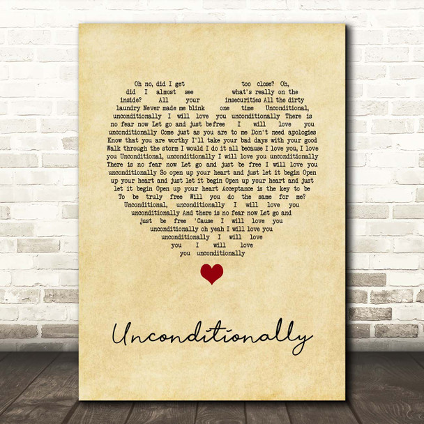 Katy Perry Unconditionally Vintage Heart Song Lyric Print