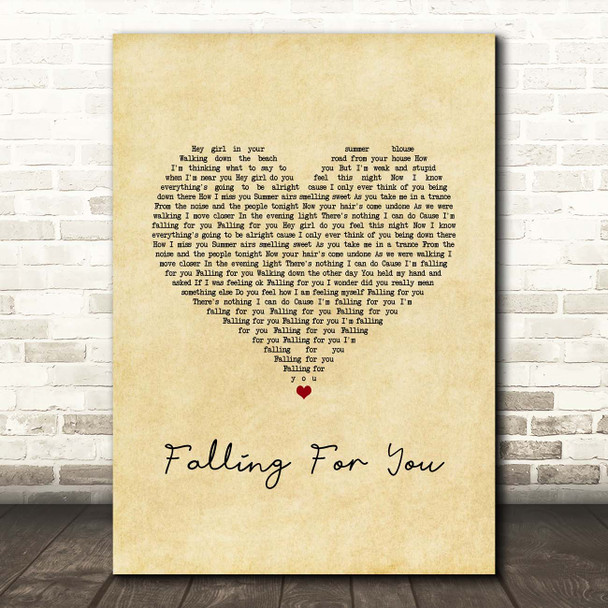 Mercury Falling For You Vintage Heart Song Lyric Print