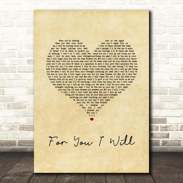 Monica For You I Will Vintage Heart Song Lyric Print
