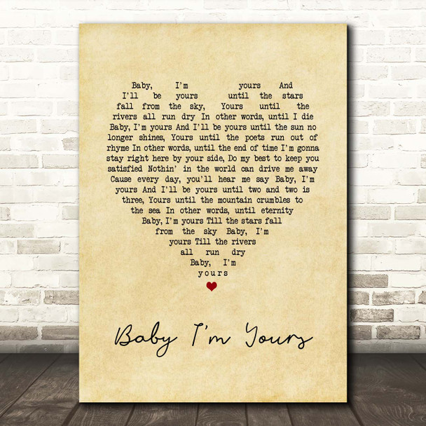 Barbara Lewis Baby I'm Yours Vintage Heart Song Lyric Print