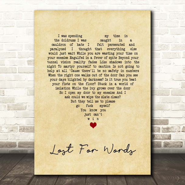 Pink Floyd Lost For Words Vintage Heart Song Lyric Print