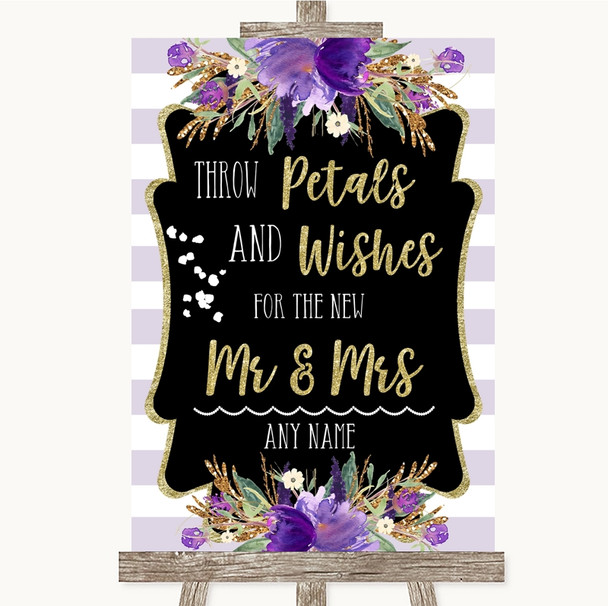 Gold & Purple Stripes Petals Wishes Confetti Personalized Wedding Sign