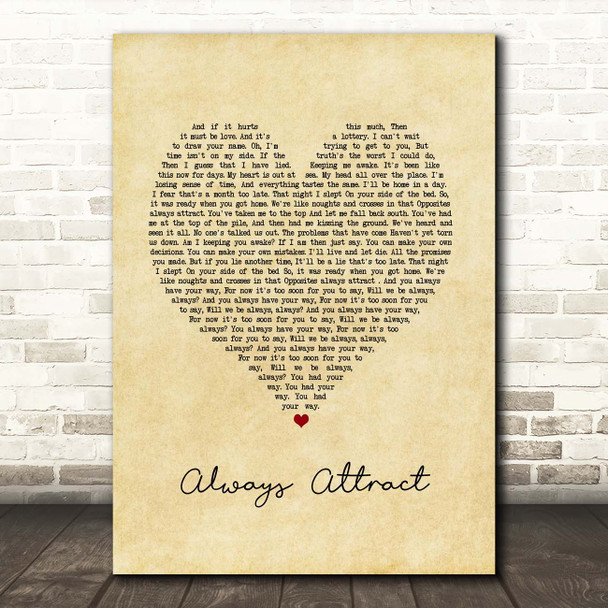 You Me At Six Always Attract Vintage Heart Song Lyric Print